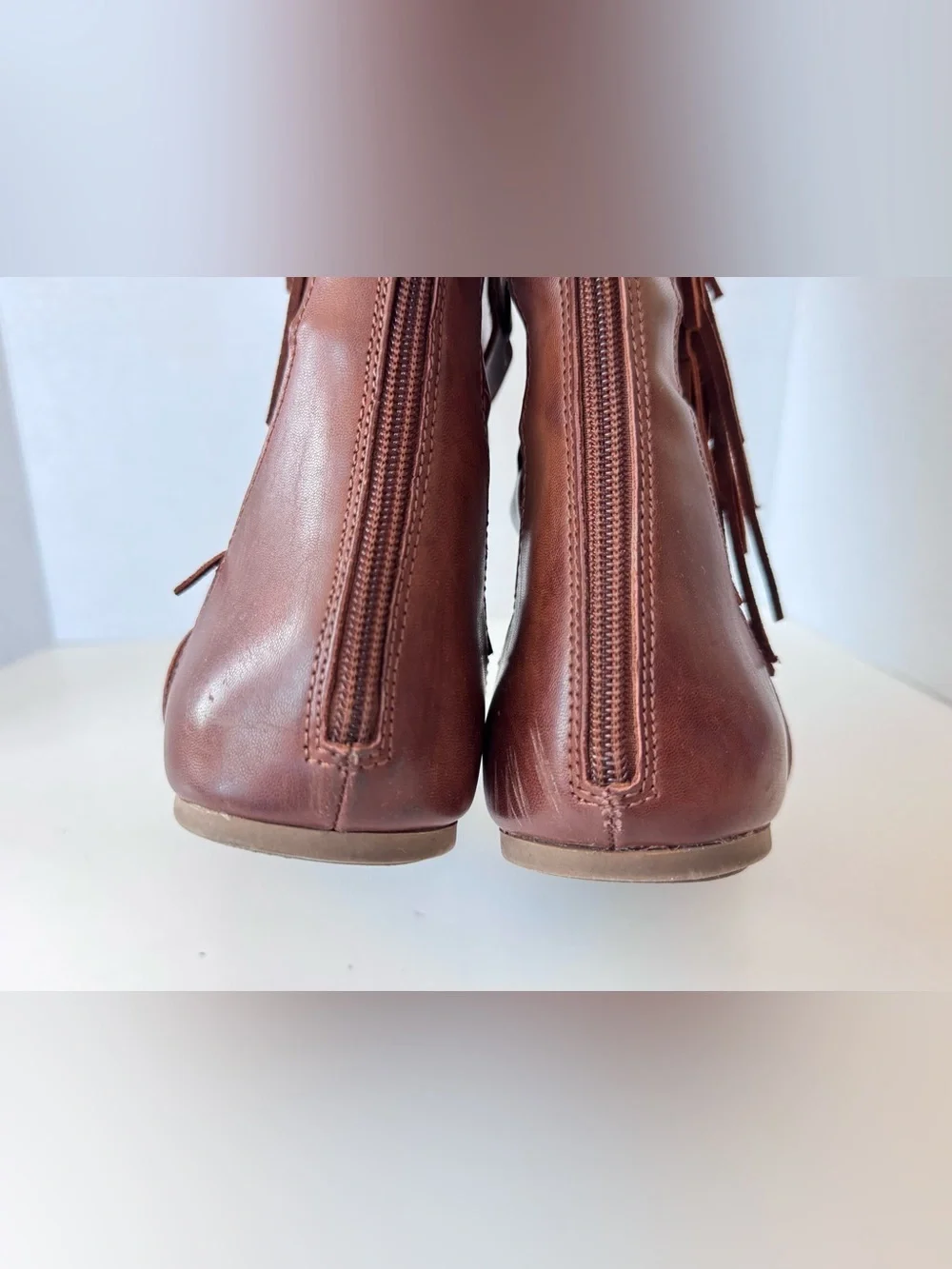 MIA Brown Tan Cognac Knee High Gladiator Fringe Sandals Size 9